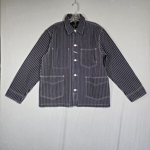Okonkwo MFG Wabash Stripe Denim Chore Jacket Men's Large Workwear Navy